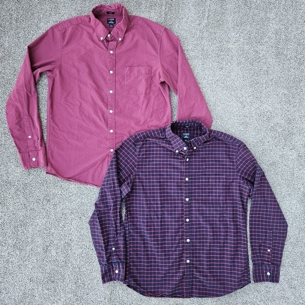 J. Crew Slim Fit Flex Oxford Long Sleeve Button Down Plaid Shirts LOT Mens Large